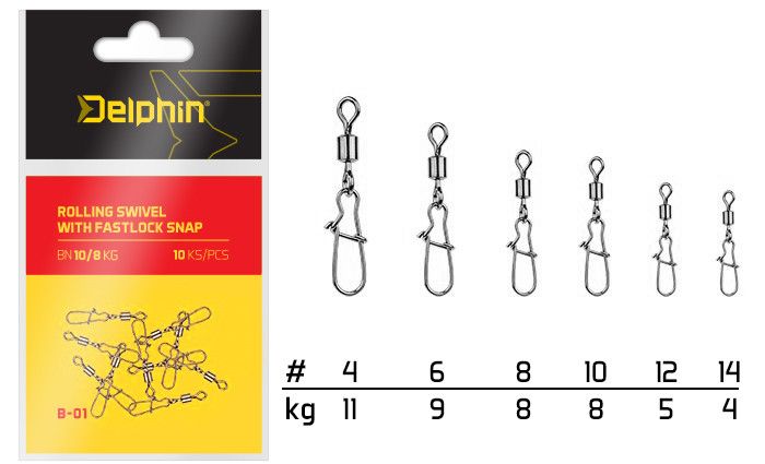 Delphin Rolling Swivel with Fastlock Snap B-01/10kom 10