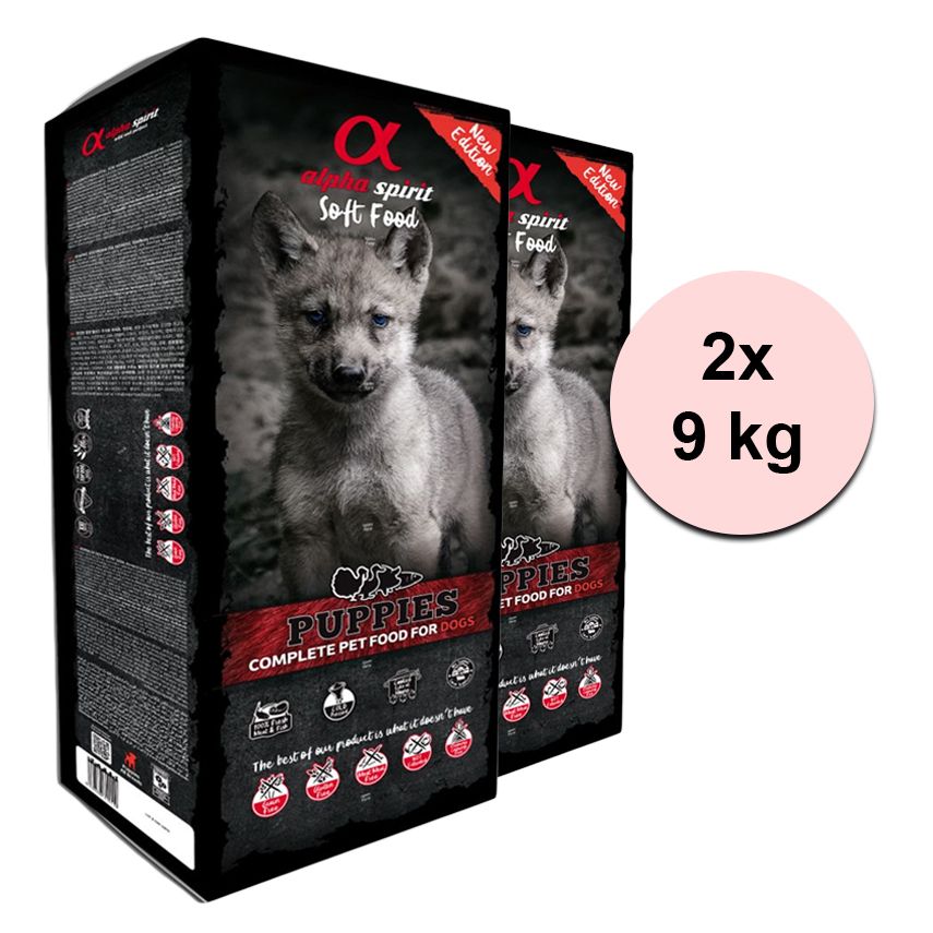 Alpha Spirit Complete Soft Dog Food - Puppies 2 x 9 kg
