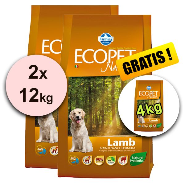 Farmina MO P ECOPET N dog LAMB MEDIUM 2 x 12kg + 4kg GRATIS