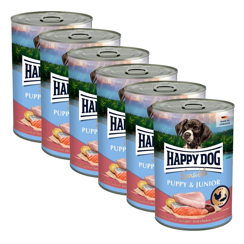 Happy Dog Sensible Puppy & Junior 6 x 400 g / piletina & losos