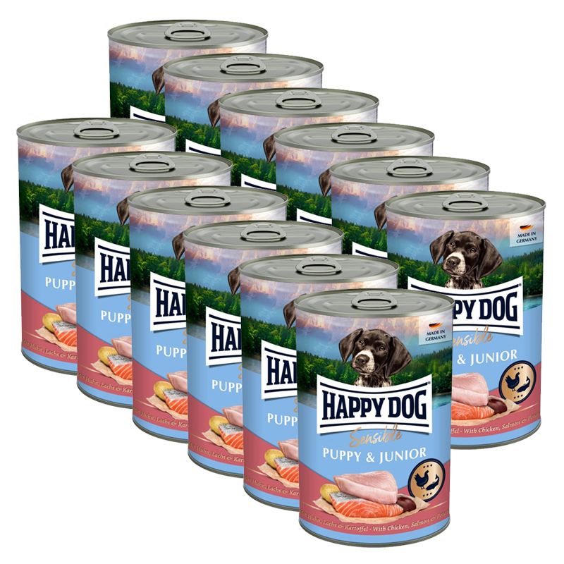 Happy Dog Sensible Puppy & Junior 12 x 400 g / piletina & losos