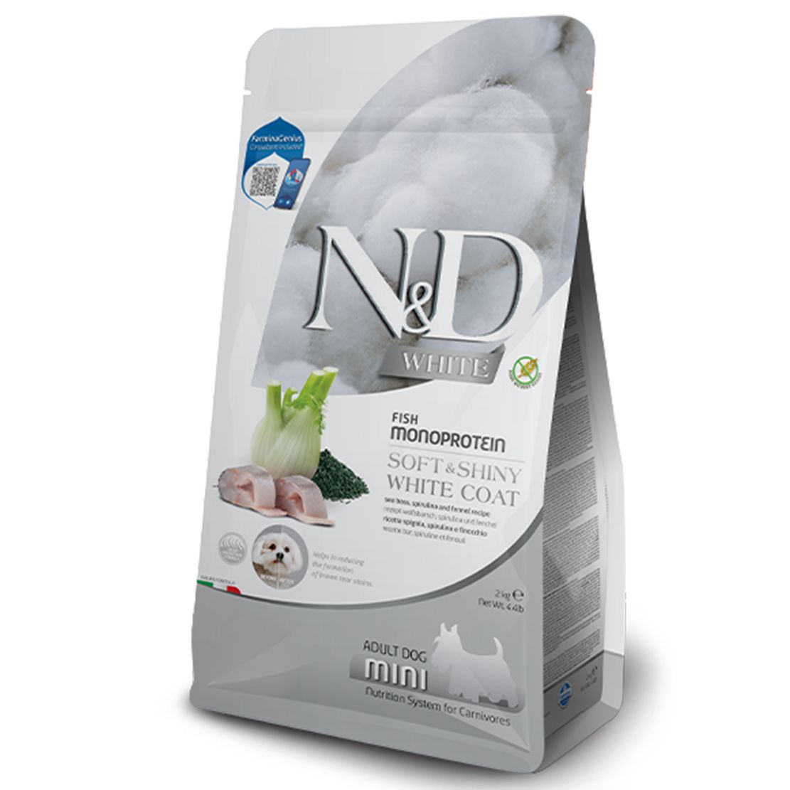 Farmina N&D dog WHITE (GF) adult mini morski brancin, spirulina & komorač 2 kg