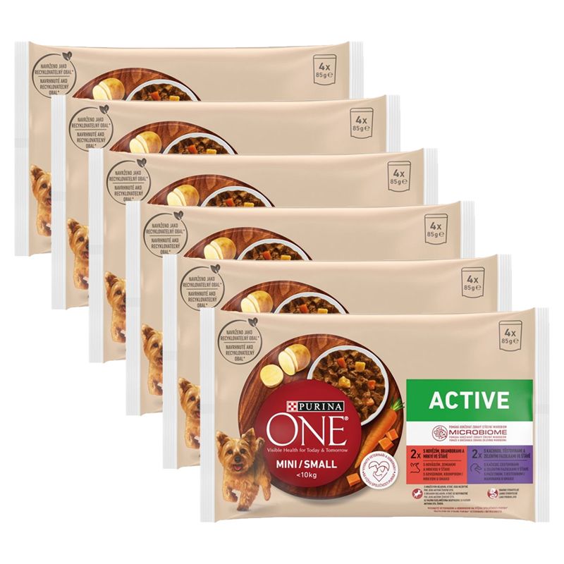 PURINA ONE MINI Pasja Aktivna Govedina i Patka u umaku 6 x (4 x 85 g)