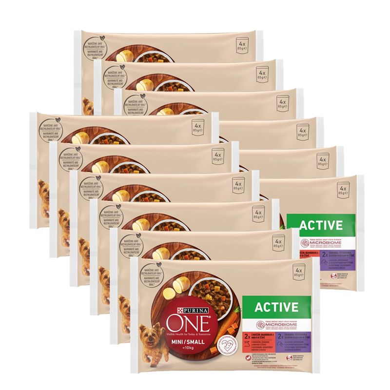 PURINA ONE MINI Pas za pse Aktivno Govedina i patka u umaku 12 x (4 x 85 g)