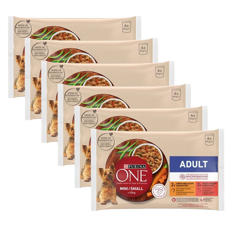 PURINA ONE MINI Pasza za pse Odrasli Piletina i govedina u umaku 6 x (4 x 85g)