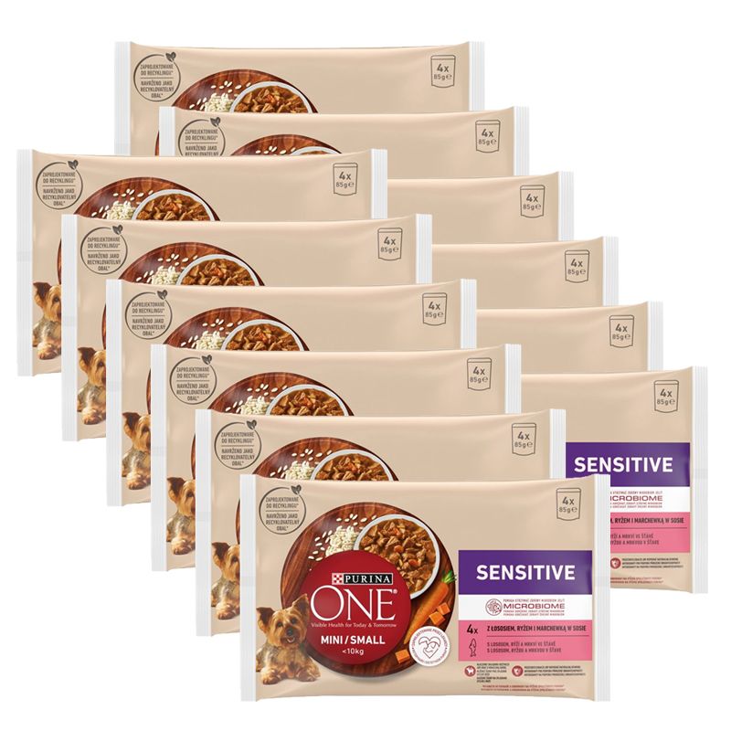 PURINA ONE MINI Pasza za pse Sensitive Losos u umaku 12 x (4 x 85g)