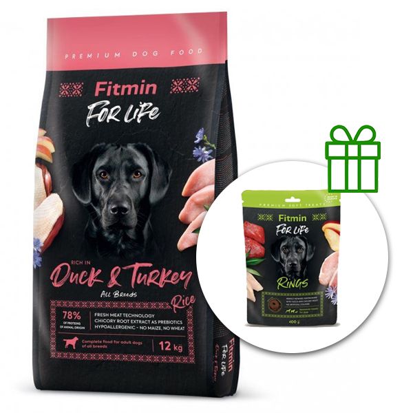 Fitmin dog For Life Duck & Turkey 12 kg + Fitmin For Life Rings BESPLATNO