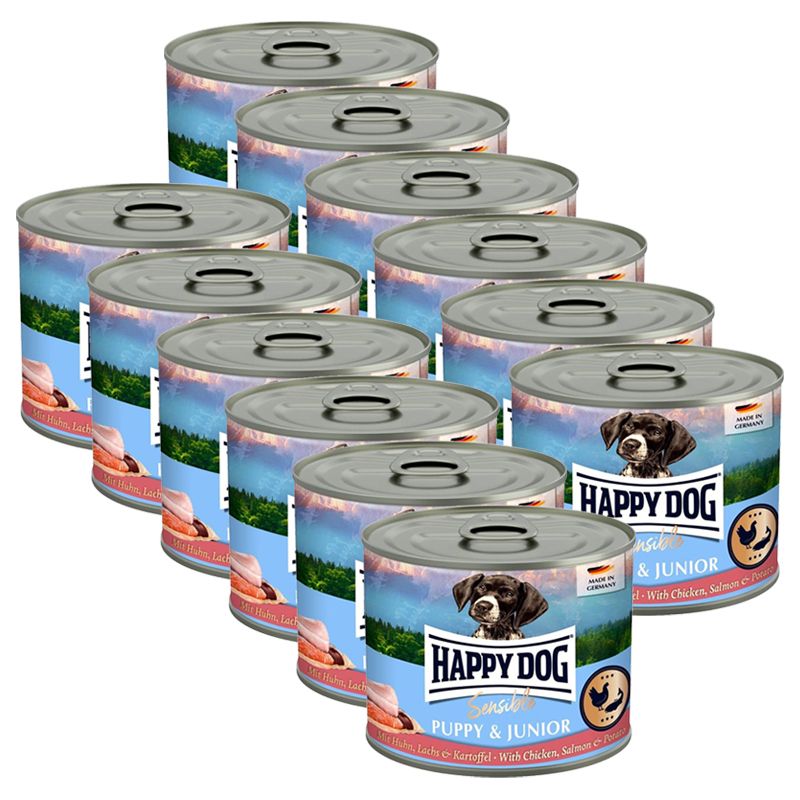 Happy Dog Sensible Puppy & Junior 12 x 200 g / piletina & losos