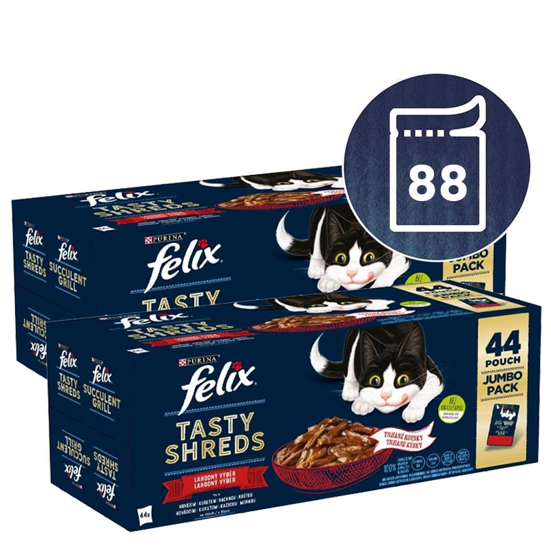 FELIX TASTY SHREDS Multipack - s piletinom/govedinom/pačetinom/turkey u umaku 88 x 80 g
