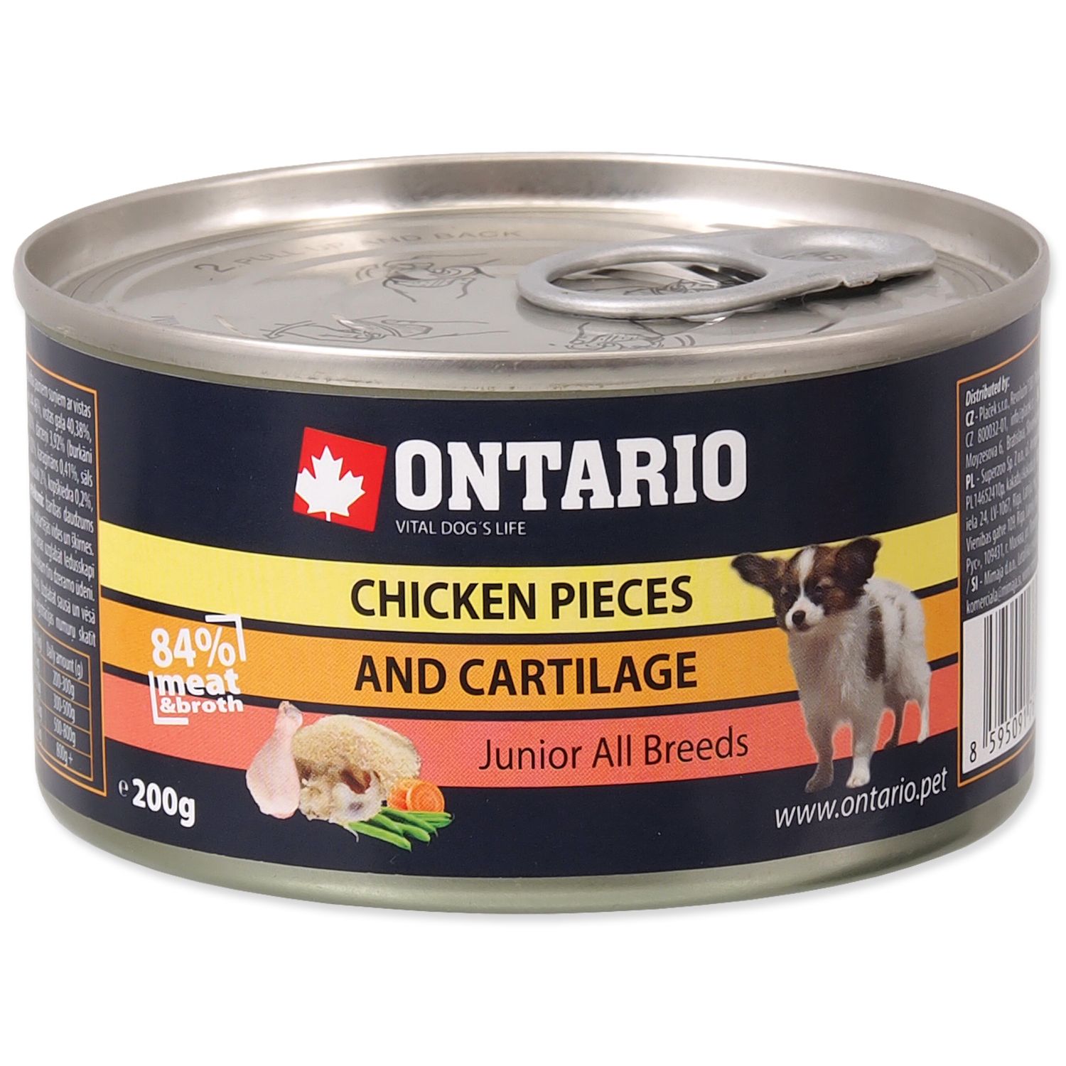 Konzerva ONTARIO Junior za psa, pileće komade + hrskavice, 200g