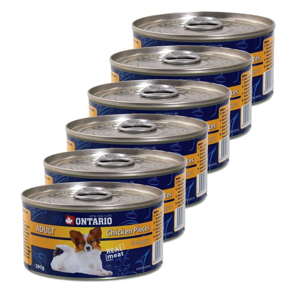 Konzerva ONTARIO Adult za psa, pileće komade + nuggeti, 6 x 200g
