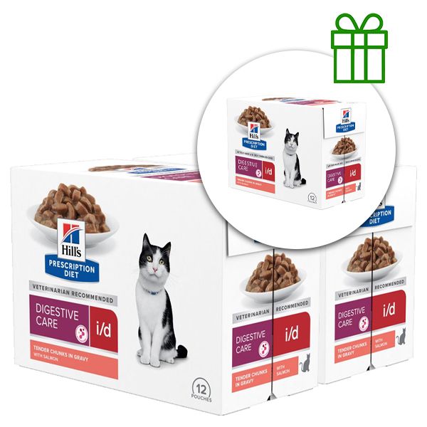 Hill's Prescription Diet i/d Njega probave vrećica za mačke losos 12 x 85 g, 2+1 GRATIS