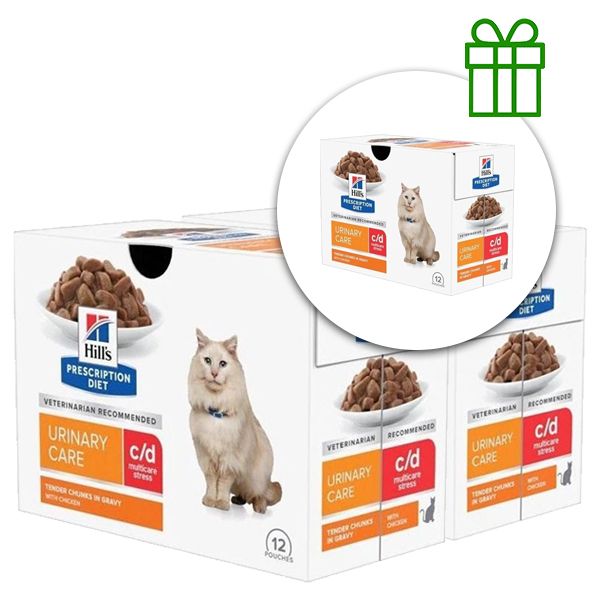 Hill's Prescription Diet Feline c/d Urinary Multicare Stress Piletina 12 x 85 g, 2+1 GRATIS