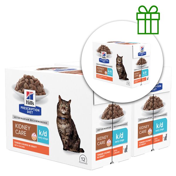 Hill's Prescription Diet Feline Early Stage Kidney Care k/d Piletina 12 x 85 g, 2+1 GRATIS