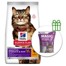 Hill's Science Plan Sensitive Stomach & Skin za odrasle mačke s piletinom 7 kg + stelja GRATIS