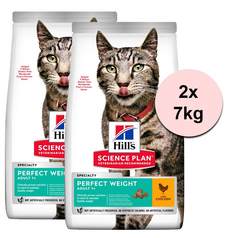 Hill's Science Plan Perfect Weight suho krmivo za odrasle mačke s piletinom 2 x 7 kg
