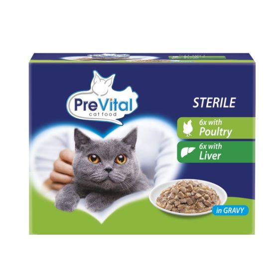 PreVital Cat Sterile Suha hrana piletina/jetra u umaku 12 x 100 g