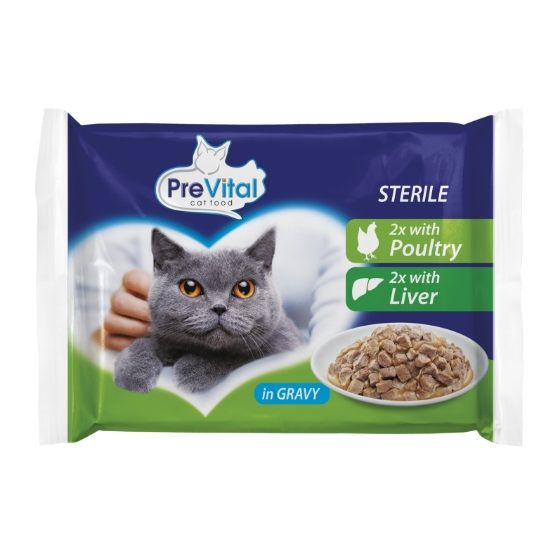 PreVital Cat Sterile Suha hrana piletina/jetra u umaku 4 x 100 g