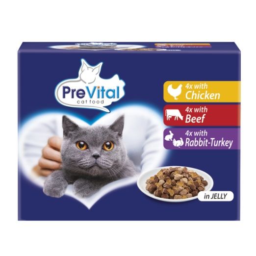 PreVital Cat Konzerva piletina/govedina/zec-turkey u želeu 12 x 100 g