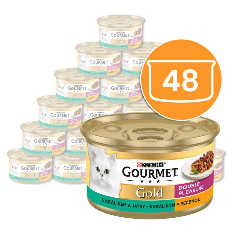 Konzerva Gourmet GOLD - pečeni i dinstani komadi mesa s zecem i jetrom, 48 x 85g