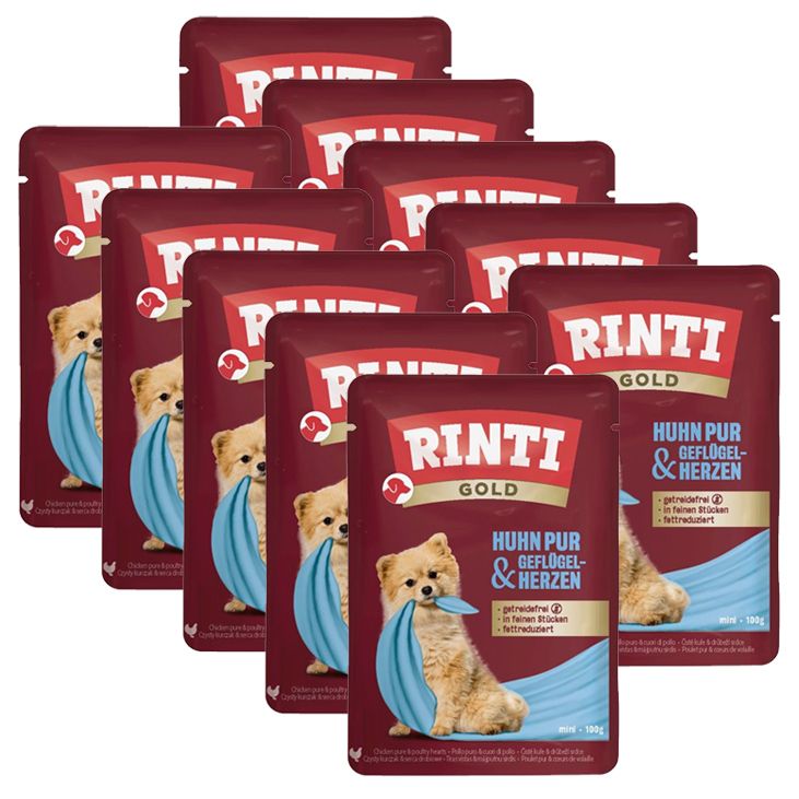 Konzerva RINTI GOLD PUR piletina & peradna srca 10 x 100 g