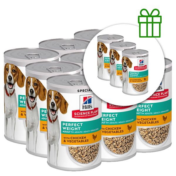 Hill's Science Plan Perfect Weight konzervirana hrana za odrasle pse s piletinom 363 g, 9+3 GRATIS