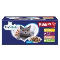 PreVital MEGA BOX Konzerva piletina/junetina/losos/jetra u umaku 40 x 100 g