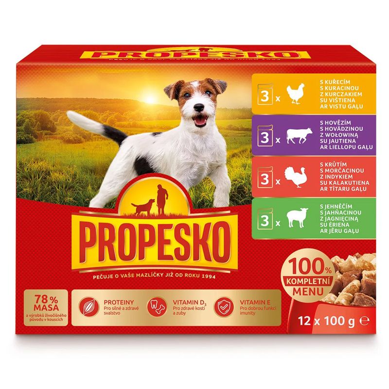 Propesko Dog vrećica piletina/govedina/ćuretina/janje u umaku 12 x 100 g