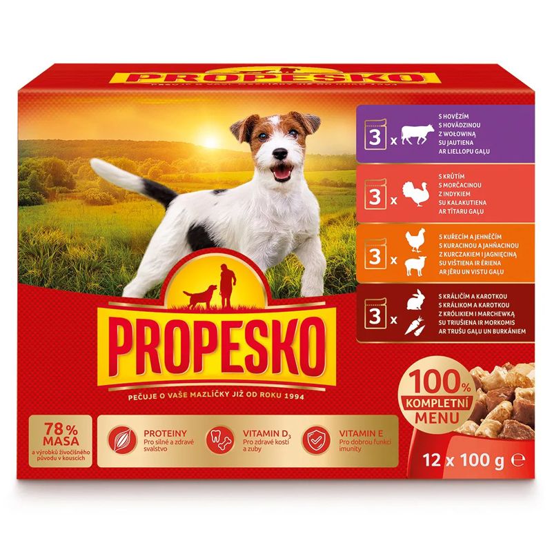 Propesko Dog vrećica goveđa/turška/piletina-janje/zec-šargarepa u umaku 12 x 100 g