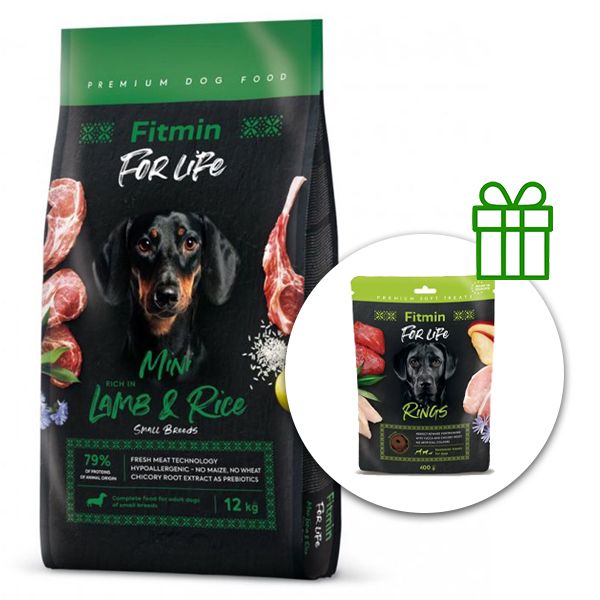Fitmin FOR LIFE Mini Lamb & Rice 12 kg + Fitmin For Life Rings BESPLATNO