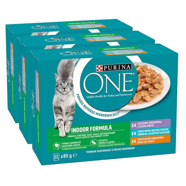 PURINA ONE INDOOR s teletinom, tunom i piletinom u umaku 36 x 85 g
