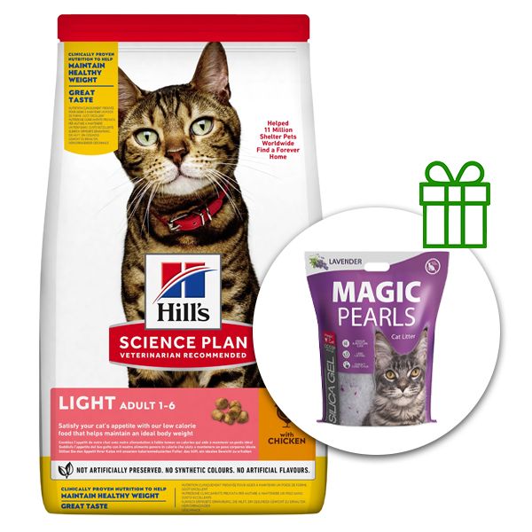 Hill's Science Plan Light suho krmivo za odrasle mačke s piletinom 10 kg + stelja GRATIS