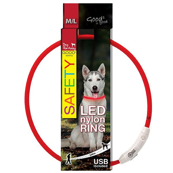 Ogrlica Dog Fantasy LED najlon - crvena, 65cm