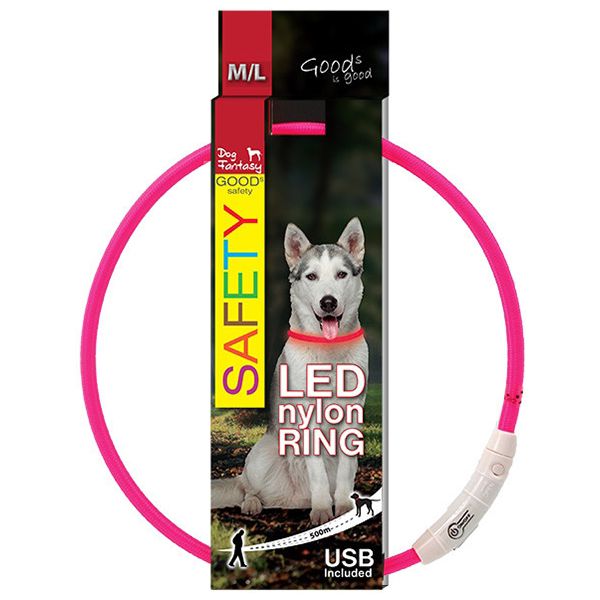 Ogrlica Dog Fantasy LED najlon - ružičasta, 65cm
