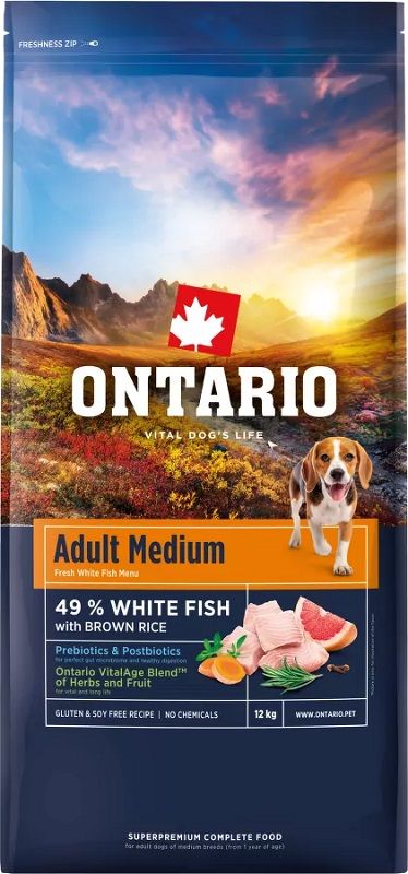 Ontario Adult Medium Fish & Brown Rice 12 kg