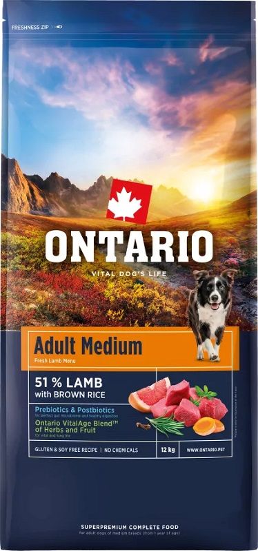 Ontario Adult Medium Lamb & Brown Rice 12 kg