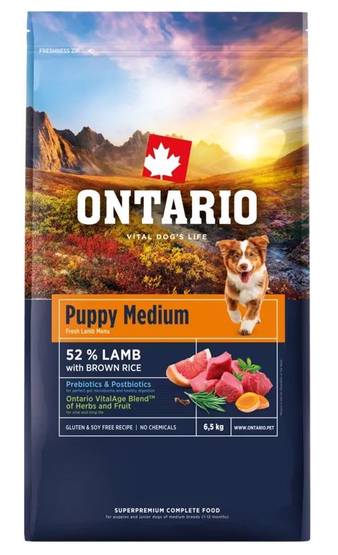 Ontario Puppy Medium Lamb & Brown Rice 6,5 kg