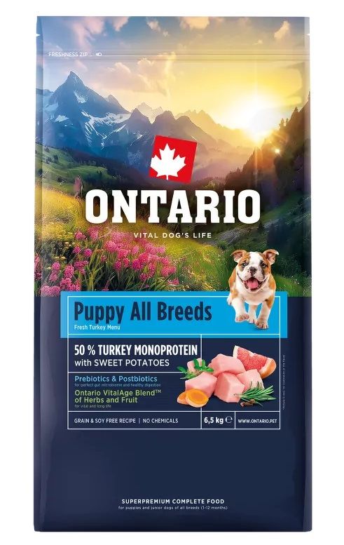 Ontario Puppy All Breeds Monoprotein Turkey & Sweet Potatoes 6,5 kg