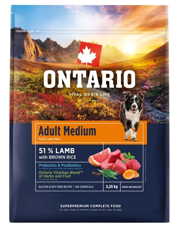 Ontario Adult Medium Lamb & Brown Rice 2,25 kg