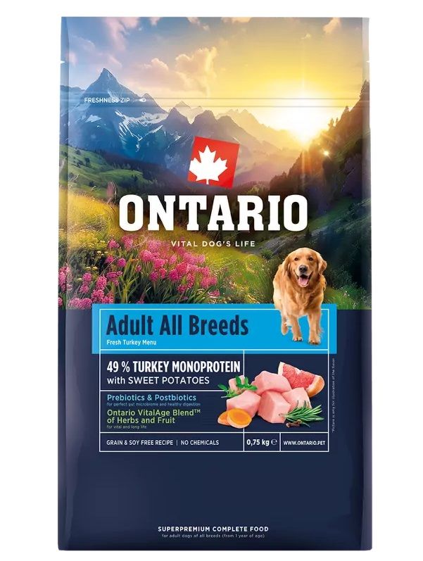 Ontario Adult All Breeds Monoprotein Turkey & Sweet Potatoes 0,75 kg