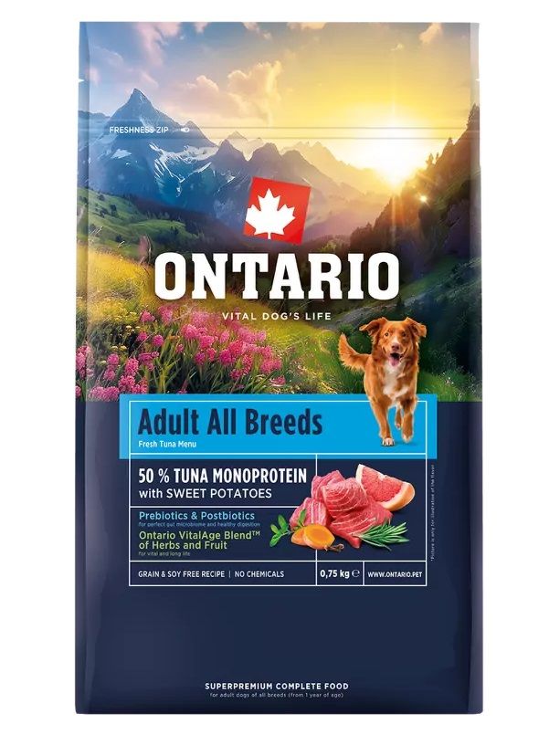 Ontario Adult All Breeds Monoprotein Tuna & Sweet Potatoes 0,75 kg