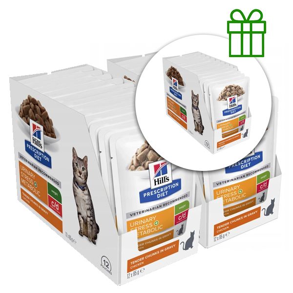 Hill's Prescription Diet Feline c/d Urinary Stress + Metabolic Piletina 12 x 85 g, 2+1 BESPLATNO