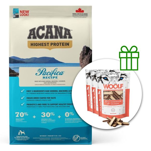 ACANA Pacifica Dog Recipe 11,4 kg + 3x poslastice GRATIS