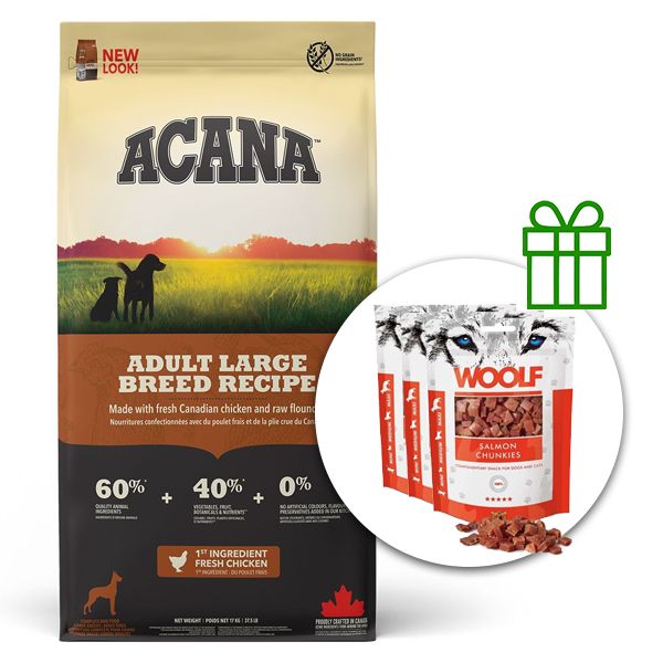 ACANA Adult Large Breed Recipe 17 kg + 3x poslastice GRATIS