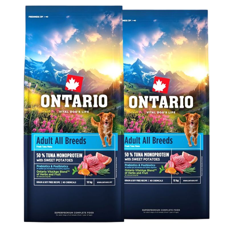 Ontario Adult All Breeds Monoprotein Tuna & Sweet Potatoes 2 x 12 kg