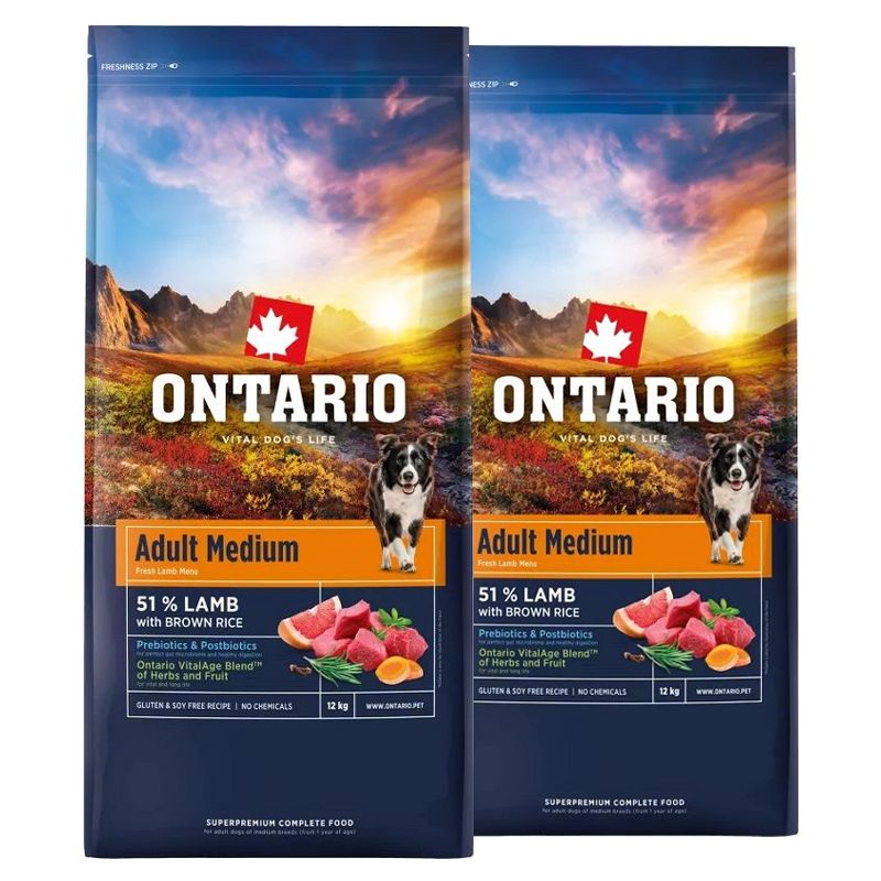 Ontario Adult Medium Lamb & Brown Rice 2 x 12 kg