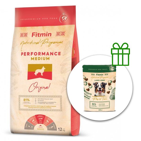 Fitmin Medium Performance 12 kg + Fitmin Play&Train Lamb & Beef BESPLATNO
