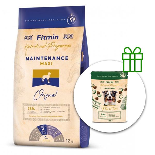 Fitmin Maxi Maintenance 12 kg + Fitmin Play&Train Lamb & Beef BESPLATNO