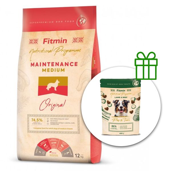 Fitmin Medium Maintenance 12 kg + Fitmin Play&Train Lamb & Beef BESPLATNO