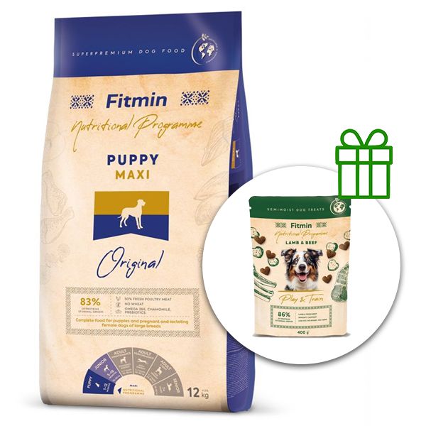 Fitmin MAXI Puppy 12 kg + Fitmin Play&Train Lamb & Beef BESPLATNO